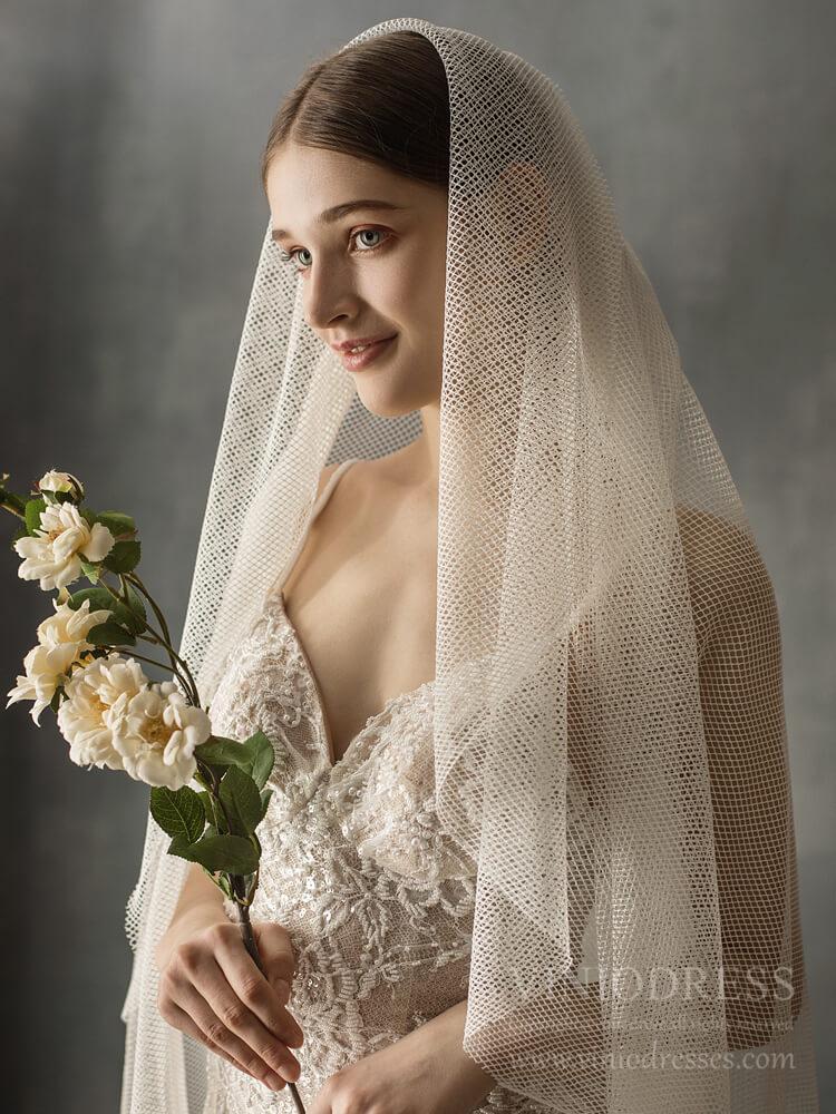 Simple Ivory Tulle Bridal Cathedral Veil AC1241-Bridal Veil 2025 -Viniodress-Ivory-