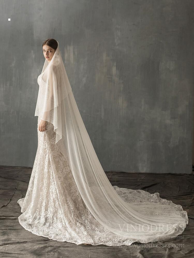 Simple Ivory Tulle Bridal Cathedral Veil AC1241-Bridal Veil 2025 -Viniodress-Ivory-