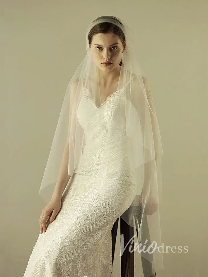 Simple Knee Length Ivory Tulle Juliet Cap Veils-Bridal Veil 2025 -Viniodress-Ivory-