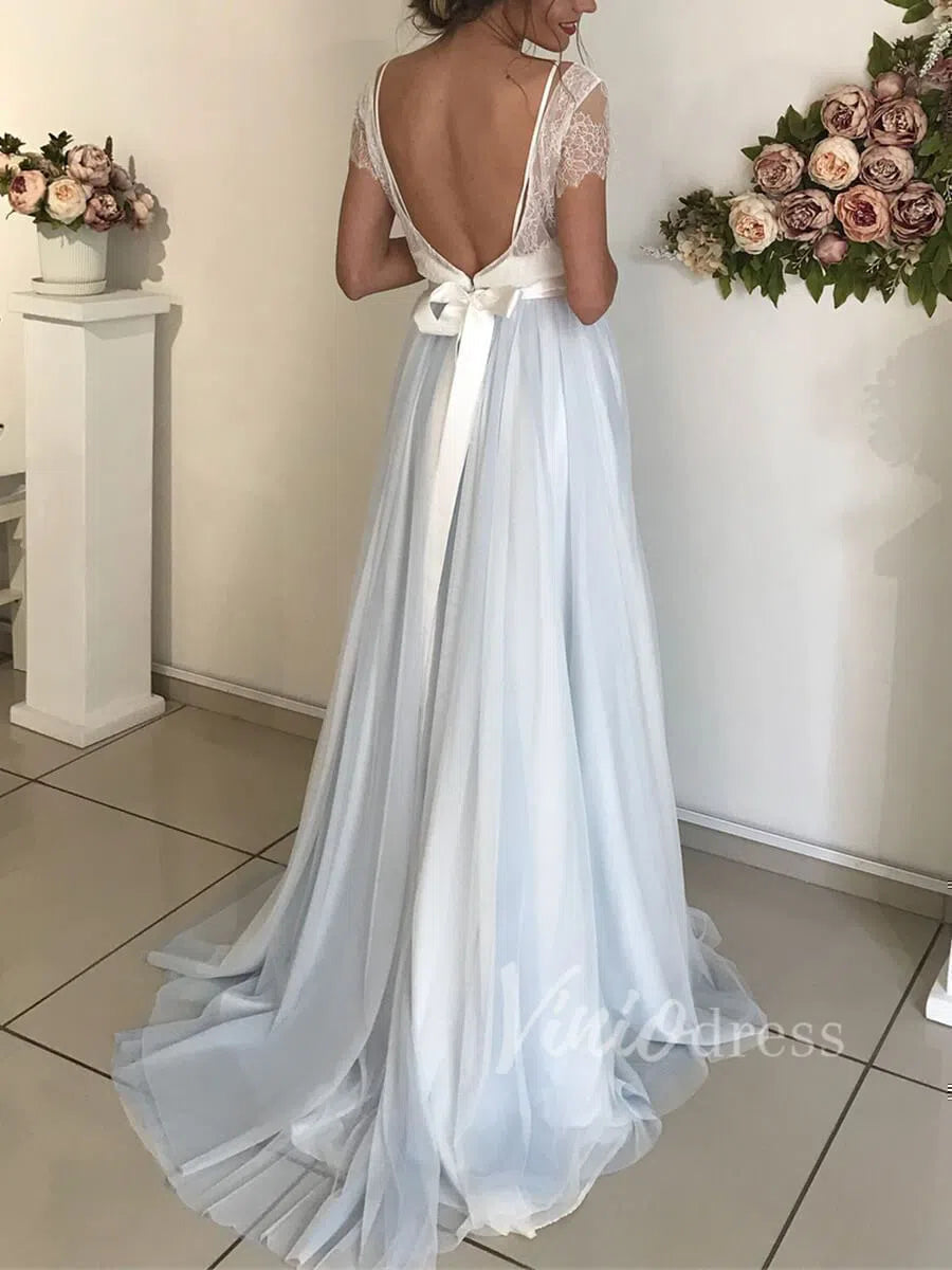 Simple Light Blue Beach Wedding Dresses with Sash VW1263-wedding dresses 2025 -Viniodress-As Picture-Custom Size-