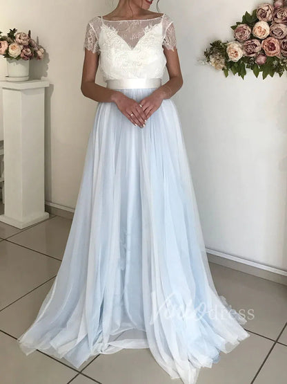 Simple Light Blue Beach Wedding Dresses with Sash VW1263-wedding dresses 2025 -Viniodress-As Picture-Custom Size-