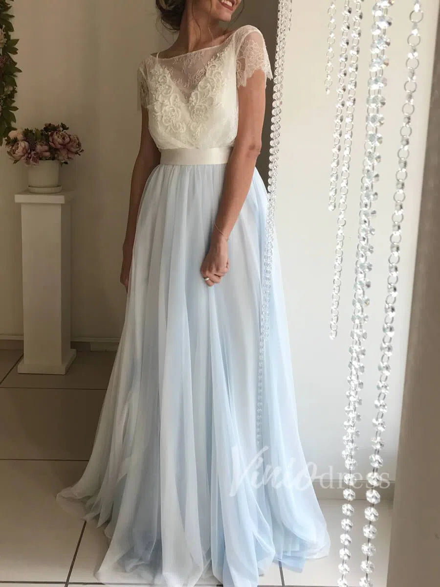 Simple Light Blue Beach Wedding Dresses with Sash VW1263-wedding dresses 2025 -Viniodress-As Picture-Custom Size-