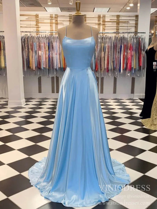 Simple Light Blue Long Prom Dresses with Slit and Pockets FD1513-prom dresses 2025 -Viniodress-Light Blue-Custom Size-