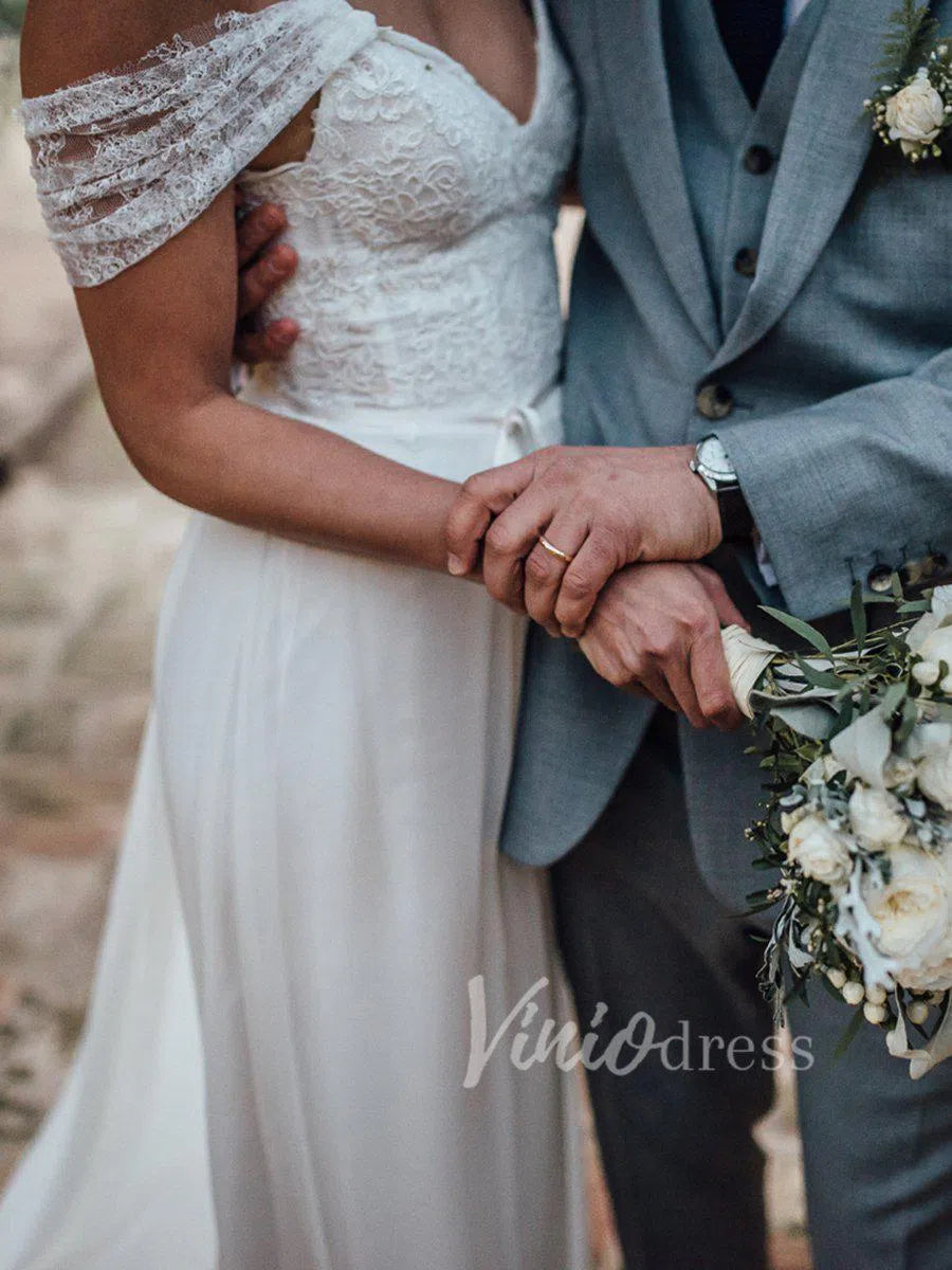 Simple Long Chiffon Boho Wedding Dresses Beach Bridal Dress VW1221-wedding dresses 2025 -Viniodress-Ivory-Custom Size-