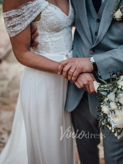 Simple Long Chiffon Boho Wedding Dresses Beach Bridal Dress VW1221-wedding dresses 2025 -Viniodress-Ivory-Custom Size-