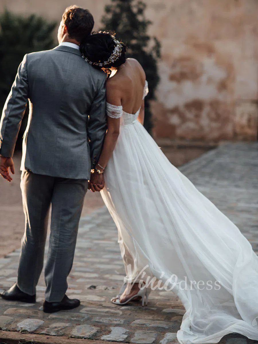 Simple Long Chiffon Boho Wedding Dresses Beach Bridal Dress VW1221-wedding dresses 2025 -Viniodress-Ivory-Custom Size-