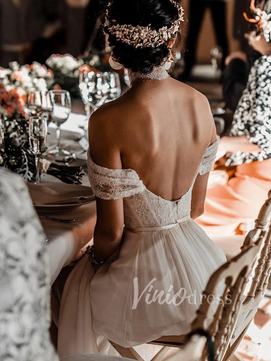 Simple Long Chiffon Boho Wedding Dresses Beach Bridal Dress VW1221-wedding dresses 2025 -Viniodress-Ivory-Custom Size-