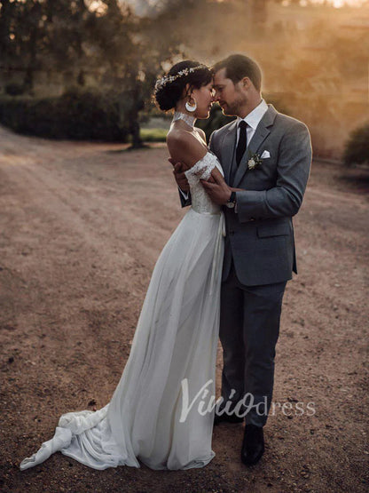 Simple Long Chiffon Boho Wedding Dresses Beach Bridal Dress VW1221-wedding dresses 2025 -Viniodress-Ivory-Custom Size-