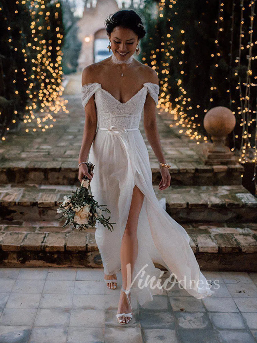 Simple Long Chiffon Boho Wedding Dresses Beach Bridal Dress VW1221-wedding dresses-Viniodress-Viniodress