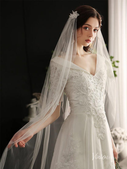 Simple Long Tulle Bridal Veil Viniodress AC1304-Bridal Veil 2025 -Viniodress-Ivory-