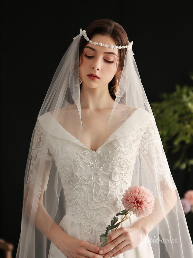 Simple Long Tulle Bridal Veil Viniodress AC1304-Bridal Veil 2025 -Viniodress-Ivory-