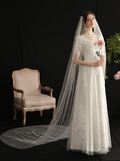 Simple Long Tulle Bridal Veil Viniodress AC1304-Bridal Veil 2025 -Viniodress-Ivory-