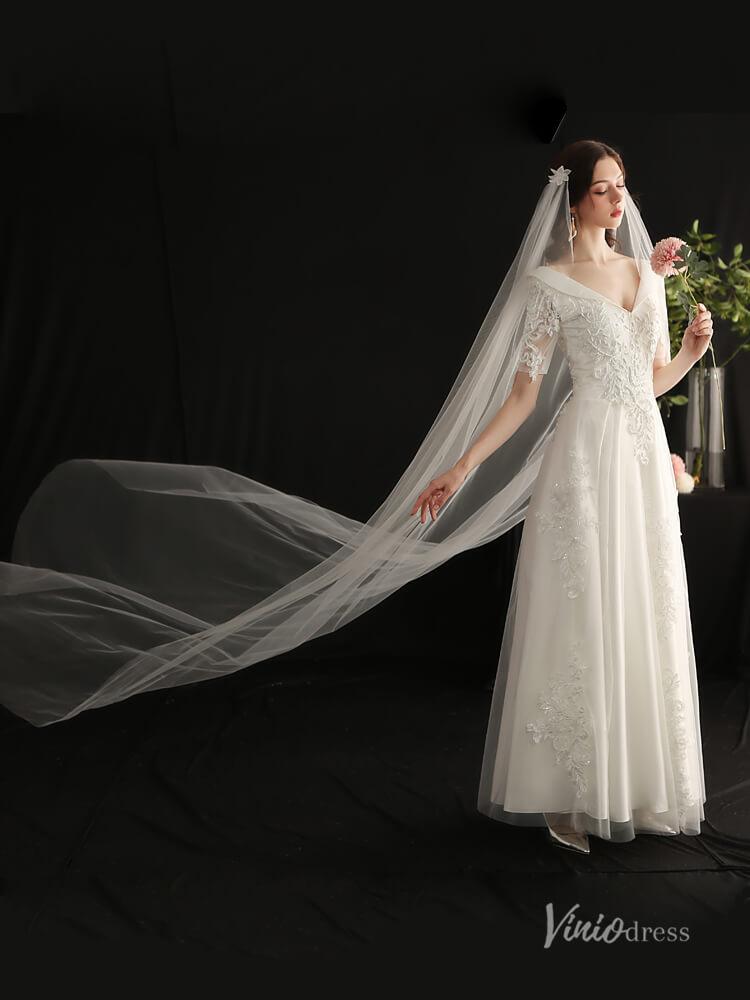 Simple Long Tulle Bridal Veil Viniodress AC1304-Bridal Veil 2025 -Viniodress-Ivory-