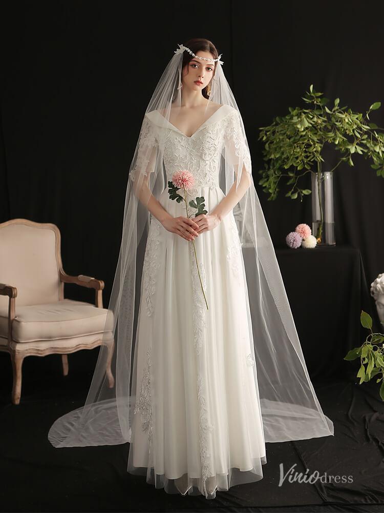 Simple Long Tulle Bridal Veil Viniodress AC1304-Bridal Veil 2025 -Viniodress-Ivory-