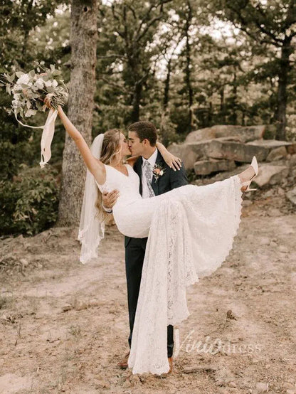 Simple Mermaid Lace Wedding Dresses with Long Train Viniodress VW1069-wedding dresses 2025 -Viniodress-Ivory-Custom Size-