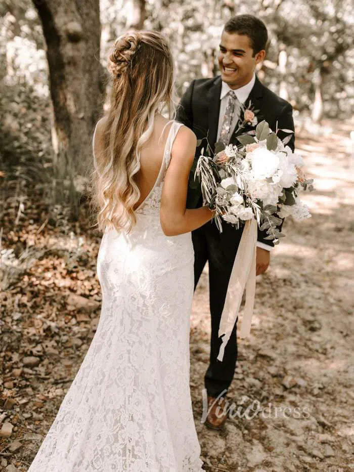 Simple Mermaid Lace Wedding Dresses with Long Train Viniodress VW1069-wedding dresses 2025 -Viniodress-Ivory-Custom Size-