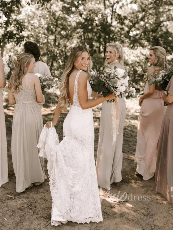 Simple Mermaid Lace Wedding Dresses with Long Train Viniodress VW1069-wedding dresses 2025 -Viniodress-Ivory-Custom Size-