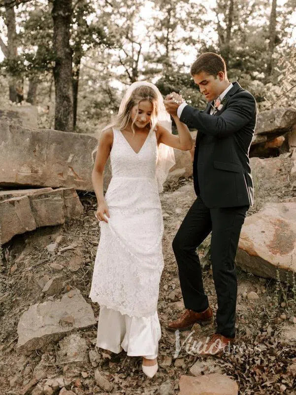 Simple Mermaid Lace Wedding Dresses with Long Train Viniodress VW1069-wedding dresses 2025 -Viniodress-Ivory-Custom Size-