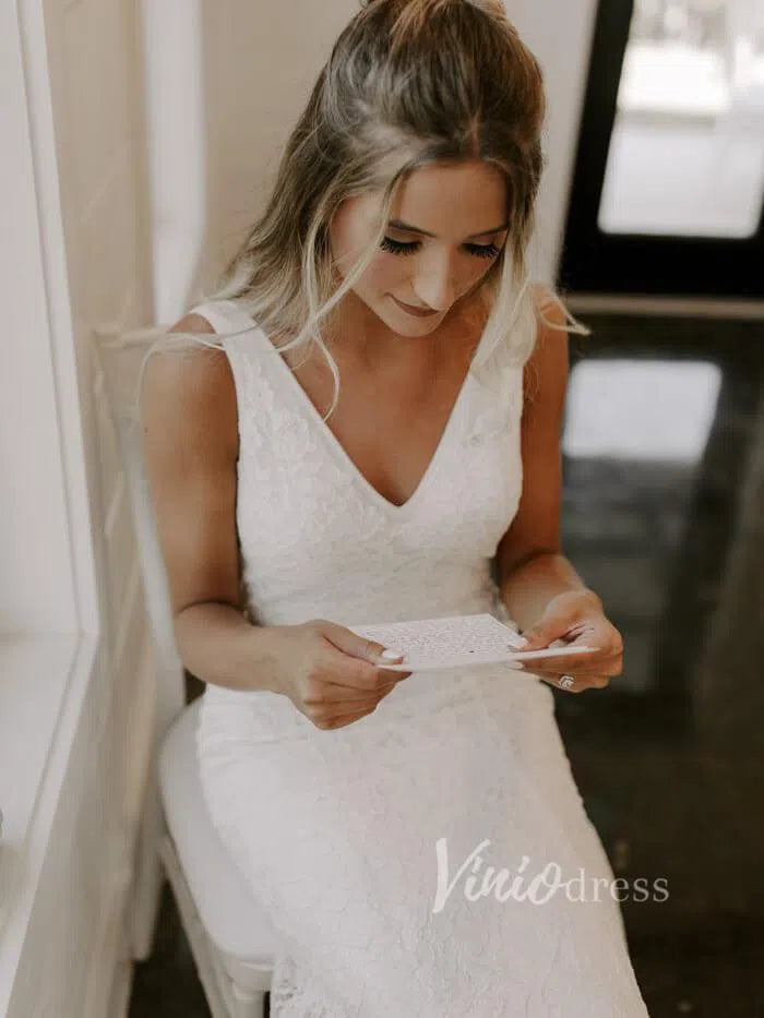 Simple Mermaid Lace Wedding Dresses with Long Train Viniodress VW1069-wedding dresses-Viniodress-Viniodress