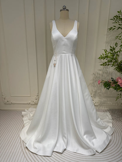 Simple Minimalist Wedding Dresses with Pockets & Bow VW1446-wedding dresses 2025 -Viniodress-Ivory-Custom Size-