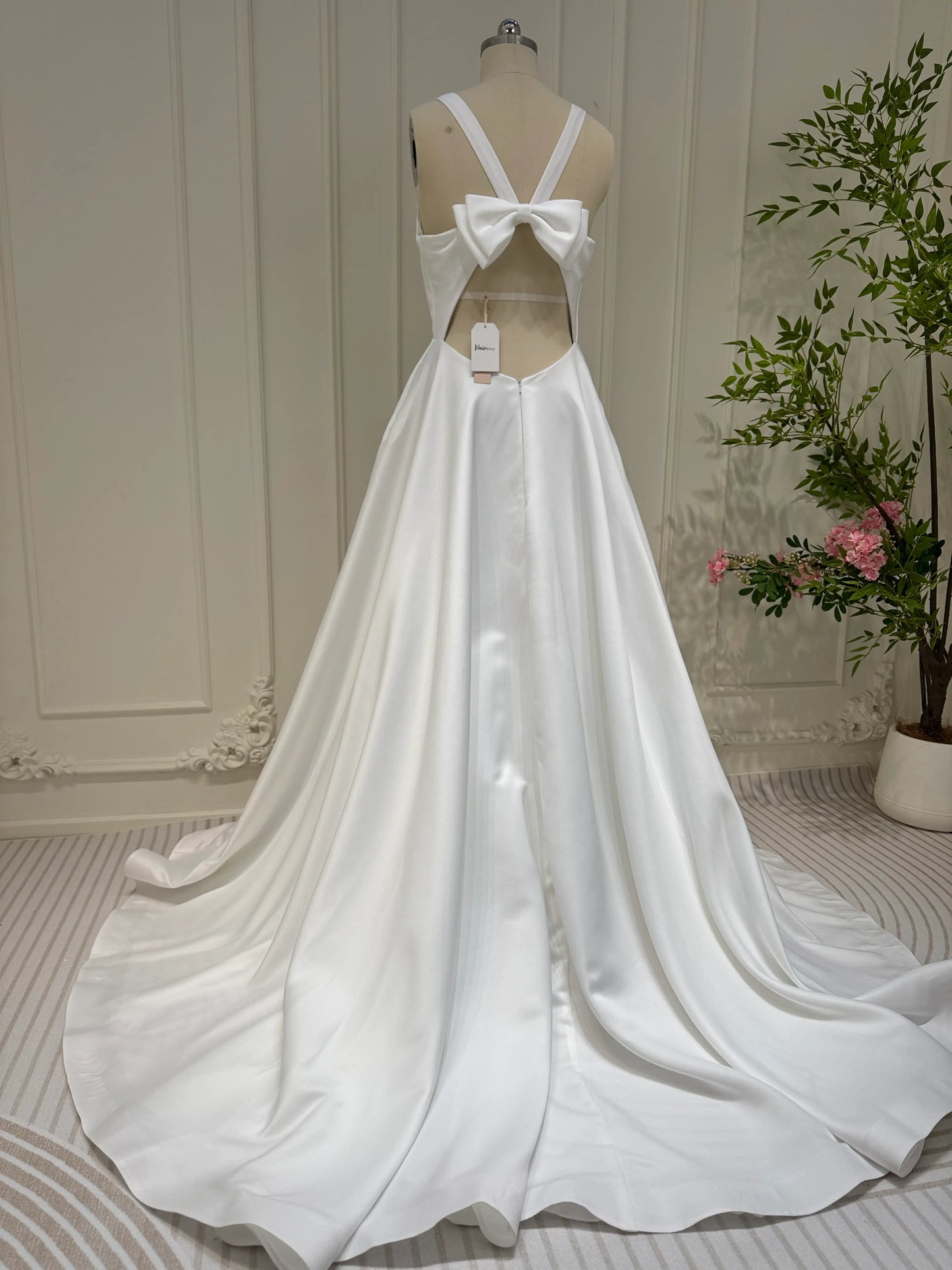 Simple Minimalist Wedding Dresses with Pockets & Bow VW1446-wedding dresses 2025 -Viniodress-Ivory-Custom Size-