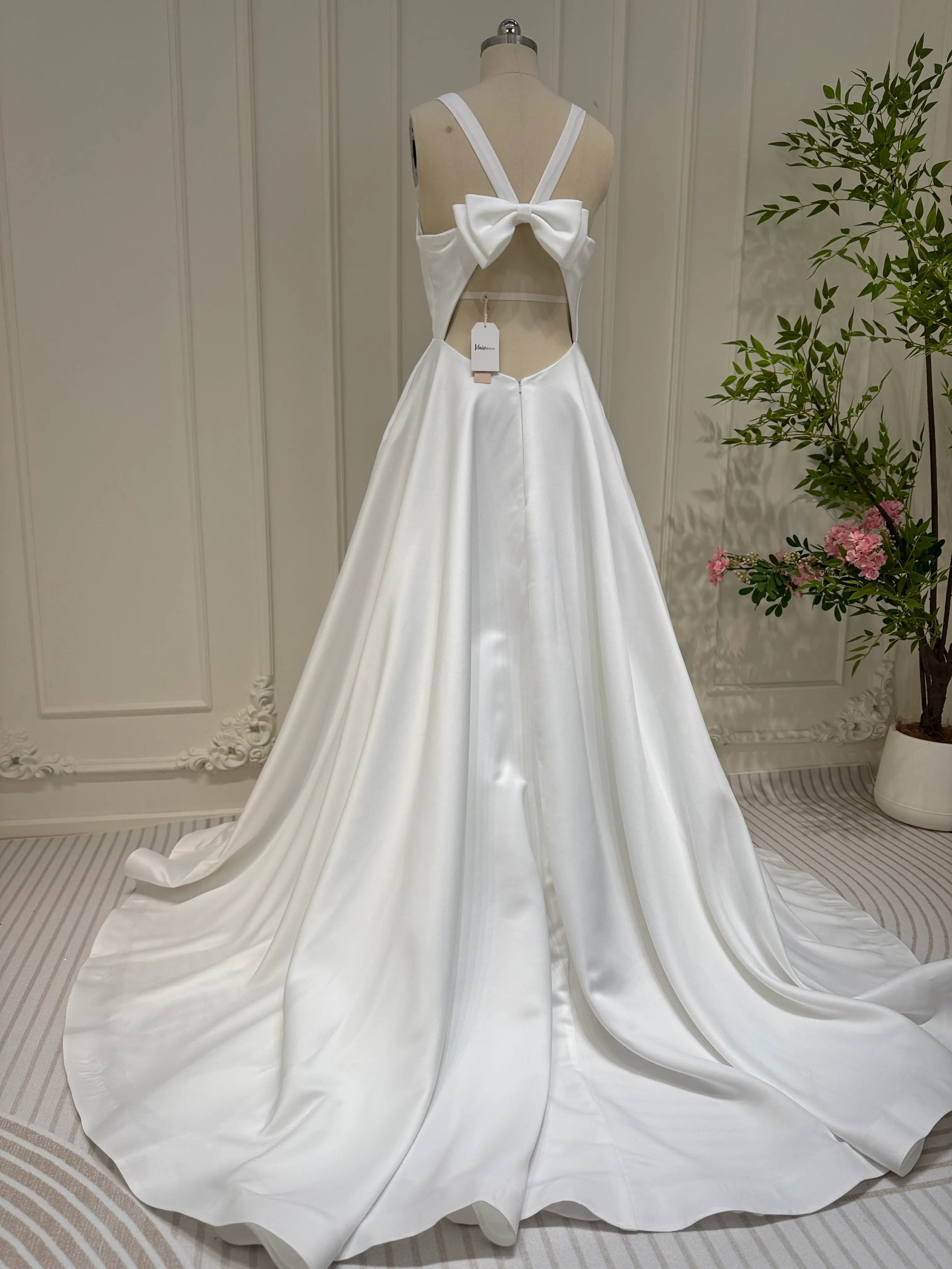 Simple Minimalist Wedding Dresses with Pockets & Bow VW1446-wedding dresses 2025 -Viniodress-Ivory-Custom Size-