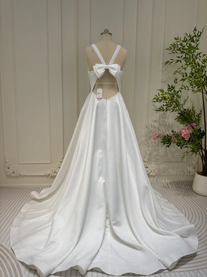Simple Minimalist Wedding Dresses with Pockets & Bow VW1446-wedding dresses 2025 -Viniodress-Ivory-Custom Size-