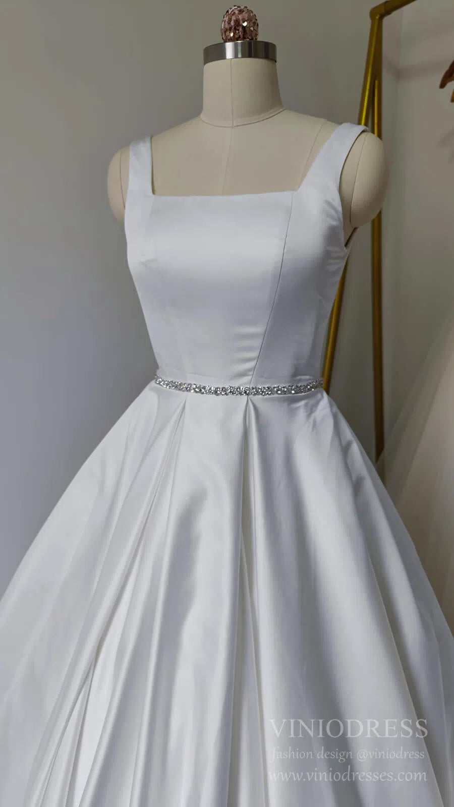 Simple Minimalist Wedding Dresses with Pockets Square Neck Bridal Gown VW1559-wedding dresses 2025 -Viniodress-Ivory-Custom Size-