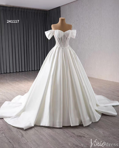 Simple Modern Satin Balll Gown Wedding Dresses Off the Shoulder 241117-wedding dresses 2025 -Viniodress-Ivory-Custom Size-