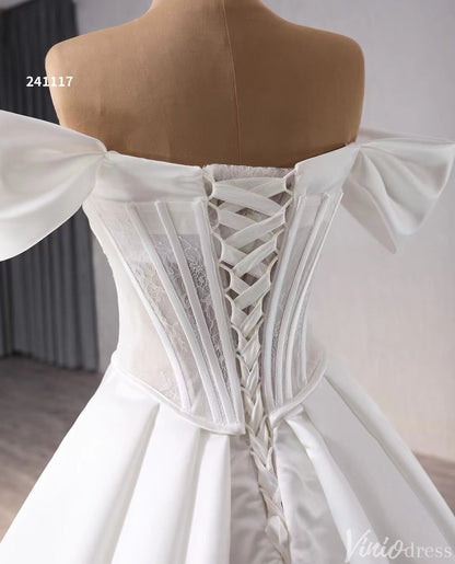 Simple Modern Satin Balll Gown Wedding Dresses Off the Shoulder 241117-wedding dresses 2025 -Viniodress-Ivory-Custom Size-