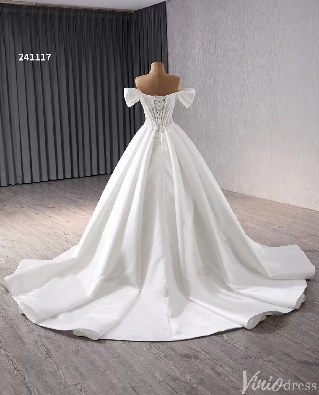 Simple Modern Satin Balll Gown Wedding Dresses Off the Shoulder 241117-wedding dresses-Viniodress-Viniodress