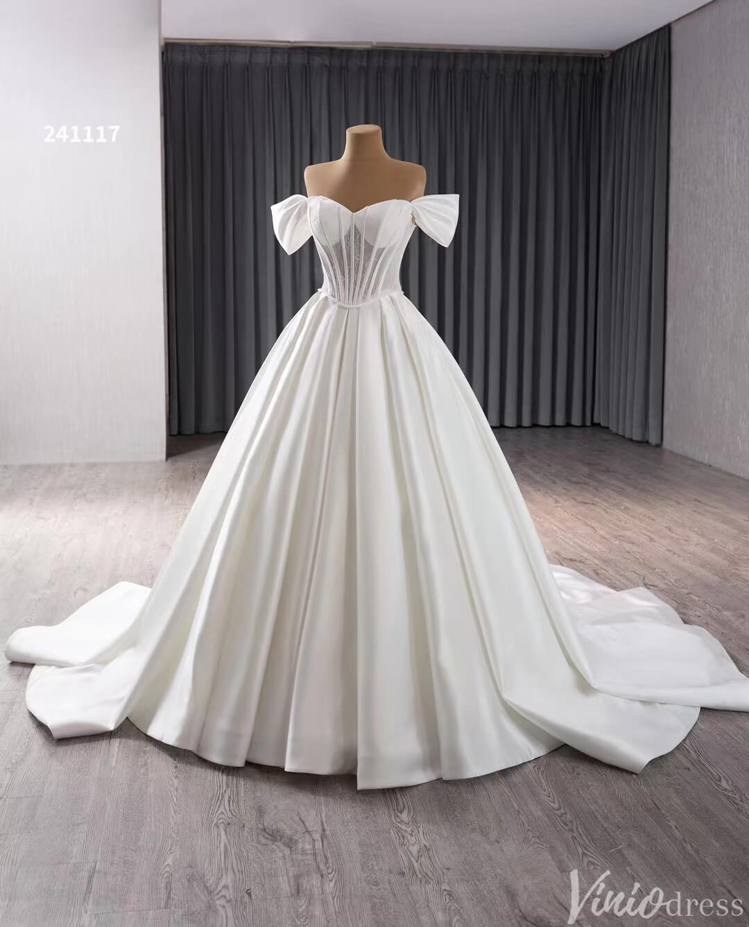 Simple Modern Satin Balll Gown Wedding Dresses Off the Shoulder 241117 - Viniodresswedding dressesIvoryCustom Size - Formal Dresses - Ball Gowns