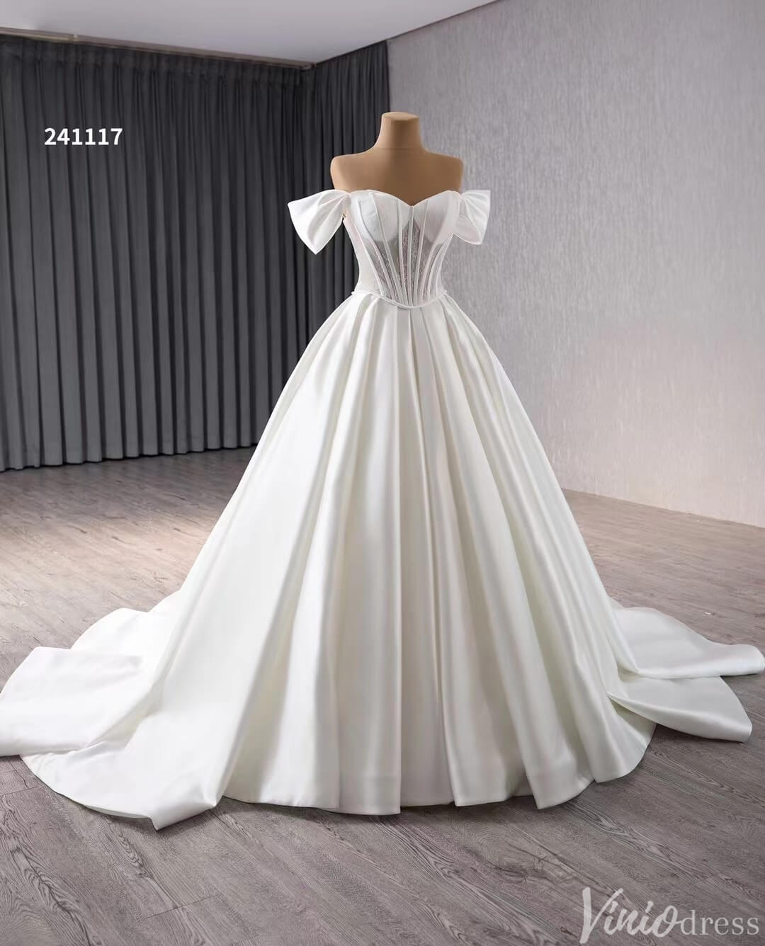 Simple Modern Satin Balll Gown Wedding Dresses Off the Shoulder 241117 - Viniodresswedding dressesIvoryCustom Size - Formal Dresses - Ball Gowns