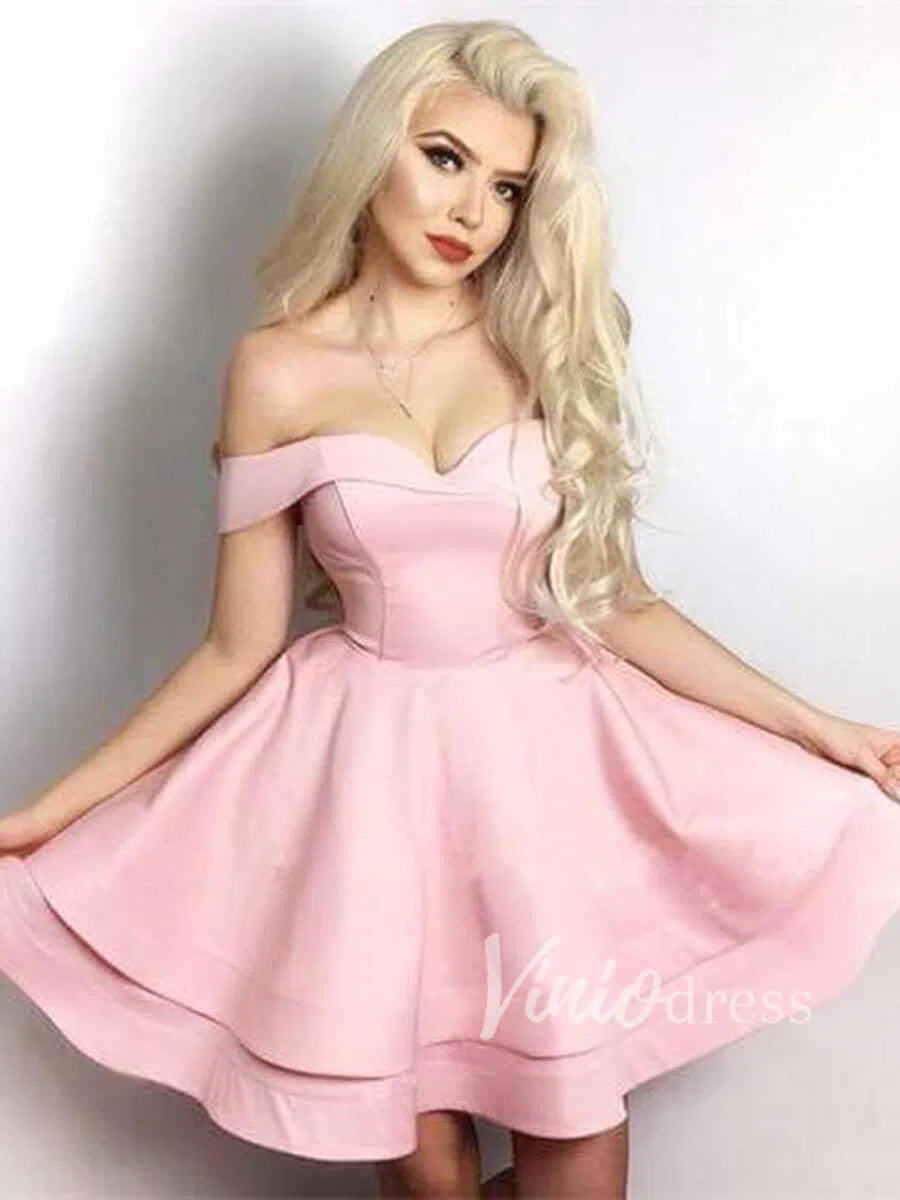 Simple Off the Shoulder Black Graduation Dresses for Teens SD1107B-Homecoming Dresses 2025 -Viniodress-Pink-Custom Size-