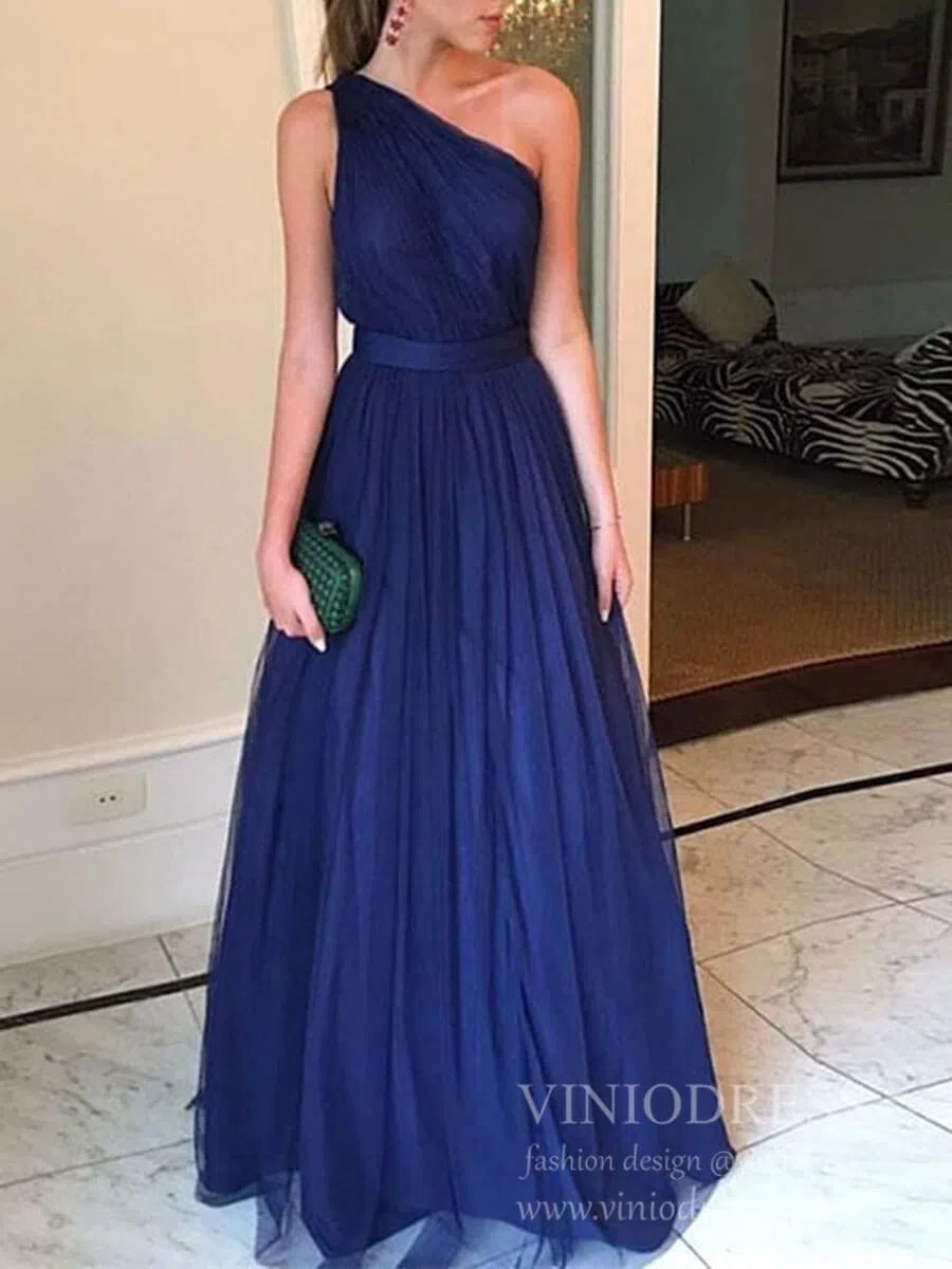 Simple One Shoulder Royal Blue Bridesmaid Dresses FD1796-bridesmaid dresses 2025 -Viniodress-Royal Blue-Custom Size-