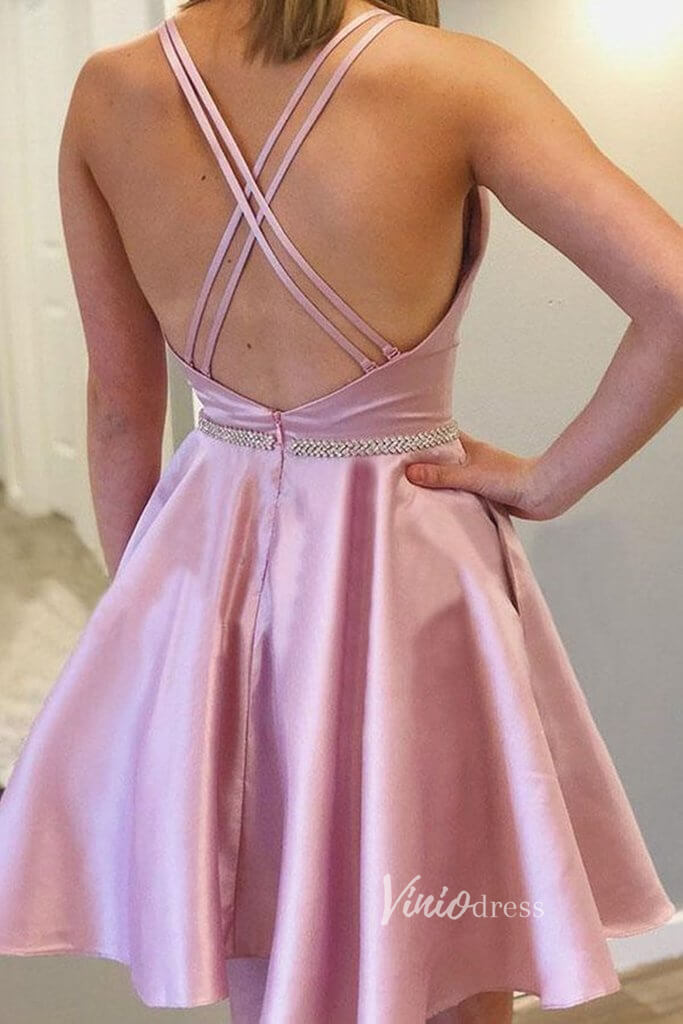 Short Prom Dresses 2025 Simple Pink Short Prom Dress Open Back Homecoming Dress SD1264-homecoming dresses-Viniodress-Pink-Custom Size-Viniodress