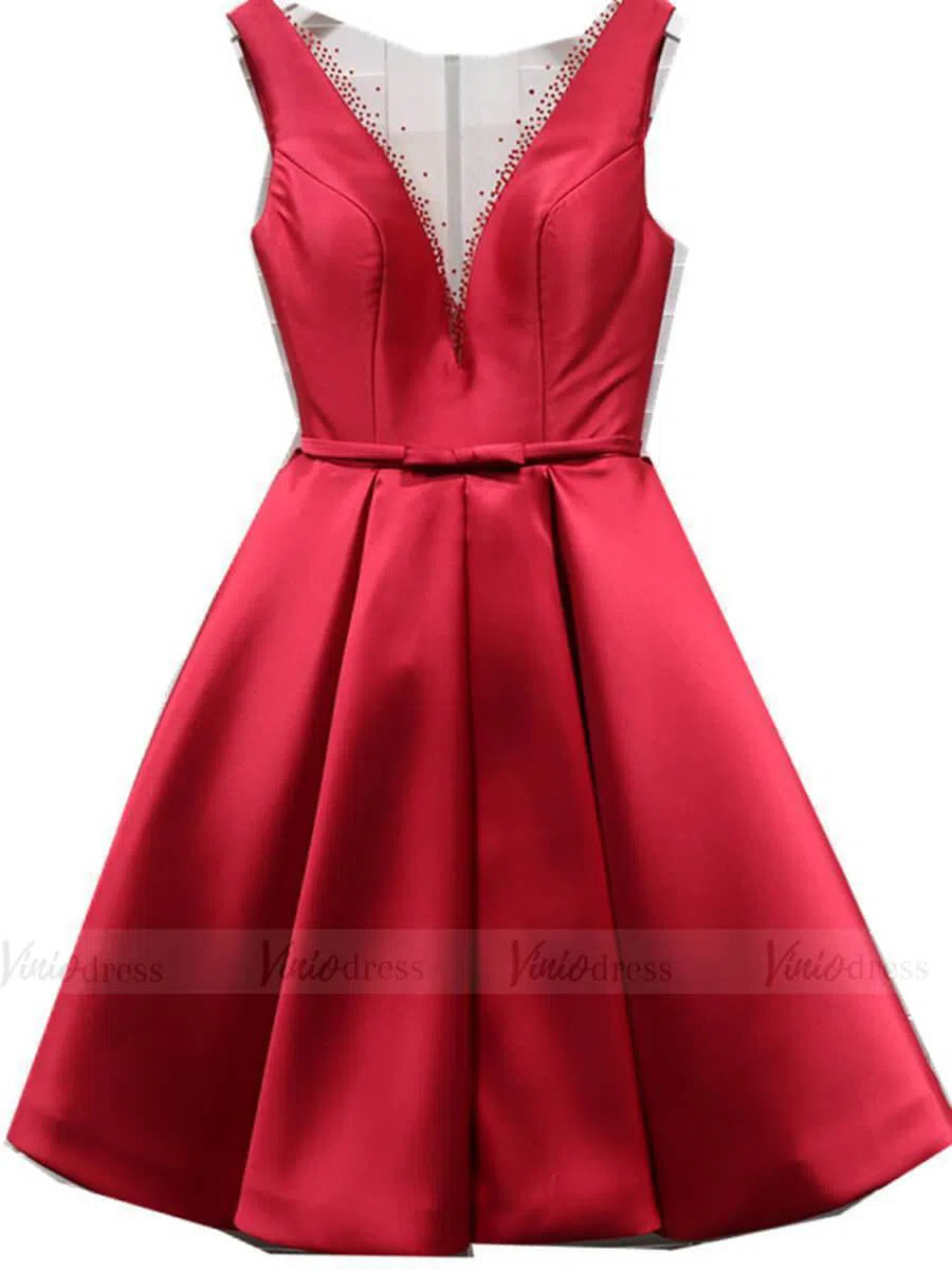 Simple Red Satin Homecoming Dresses with Corset Back SD1219-Homecoming Dresses 2025 -Viniodress-Red-Custom Size-