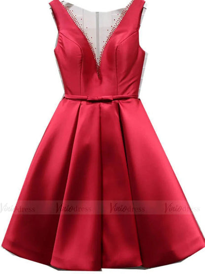 Simple Red Satin Homecoming Dresses with Corset Back SD1219-Homecoming Dresses 2025 -Viniodress-Red-Custom Size-