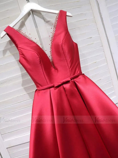 Simple Red Satin Homecoming Dresses with Corset Back SD1219-Homecoming Dresses 2025 -Viniodress-Red-Custom Size-