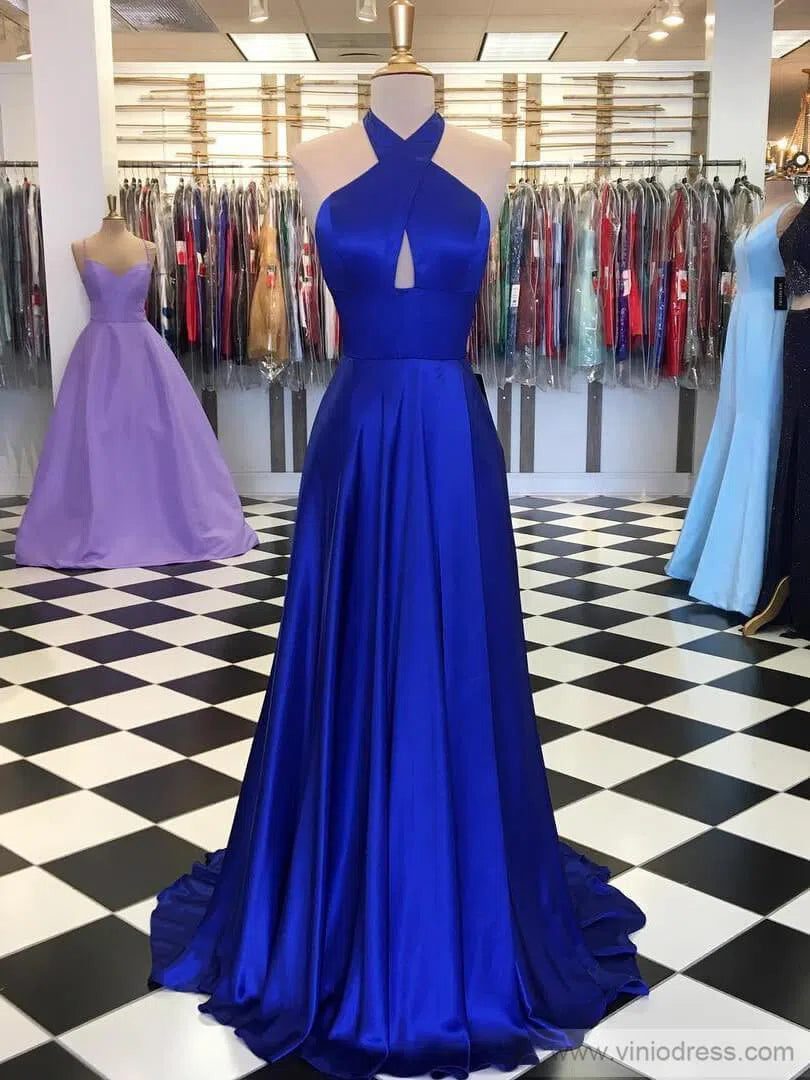 Prom Dress 2025 Simple Royal Blue Long Prom Dresses Halter Formal Dress FD1261-unique prom dresses-Royal Blue-US 2-Viniodress