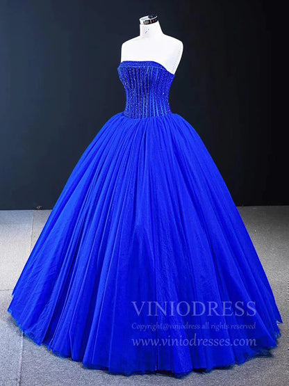 Simple Royal Blue Quinceanera Dresses Strapless Sweet 15 Dress FD1745 viniodress-prom dresses 2025 -Viniodress-Royal Blue-Custom Size-