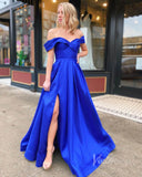 Prom Dress 2025 Simple Royal Blue Satin Prom Dresses Off the Shoulder FD2853-unique prom dresses-Royal Blue-Custom Size-Viniodress