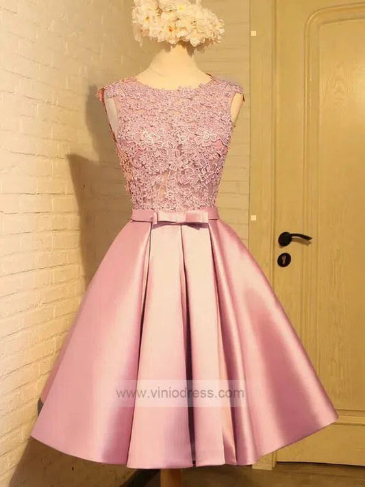 Short Prom Dresses 2025 Simple Satin Homecoming Dresses Lace Bodice SD1080-homecoming dresses-Viniodress-Pink-Custom Size-Viniodress