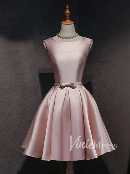 Simple Satin Homecoming Dresses with Pockets SD1235-Homecoming Dresses 2025 -Viniodress-Blush Pink-Add cart note or contact us-Custom Size