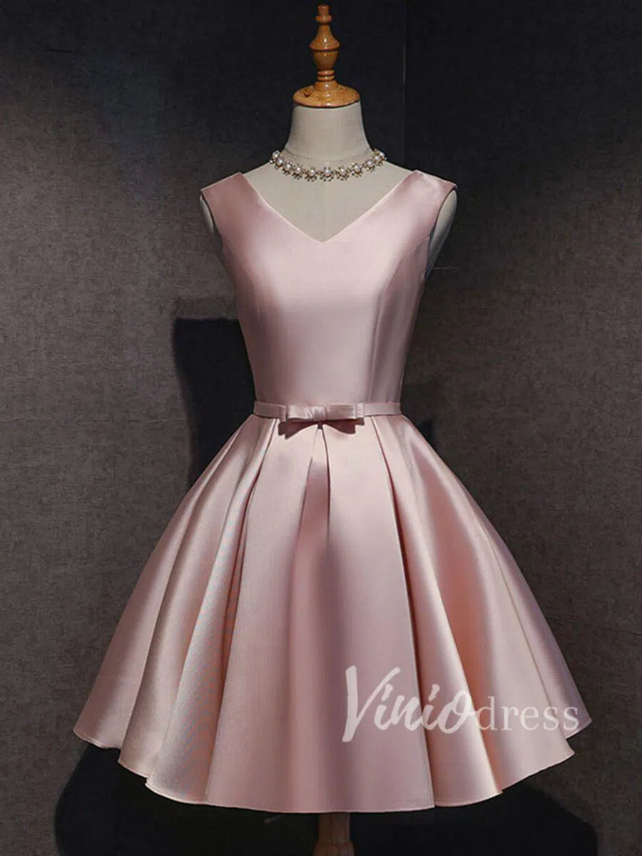 Simple Satin Homecoming Dresses with Pockets SD1235-Homecoming Dresses 2025 -Viniodress-Blush Pink-Add cart note or contact us-Custom Size