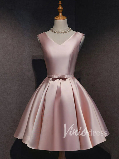 Simple Satin Homecoming Dresses with Pockets SD1235-Homecoming Dresses 2025 -Viniodress-Blush Pink-Add cart note or contact us-Custom Size