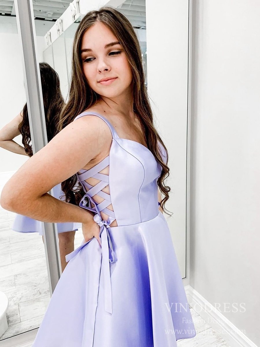 sachin and babi light blue dress Shop A-Line V-Neck Back Lace-Up Sleeveless Short Homecoming Dress main image 0