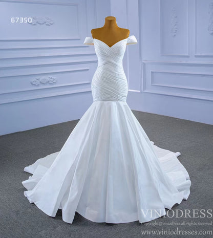 Simple Satin Mermaid Wedding Dress Off the Shoulder Trumpet Wedding Gown-wedding dresses 2025 -Viniodress-Ivory-Custom Size-