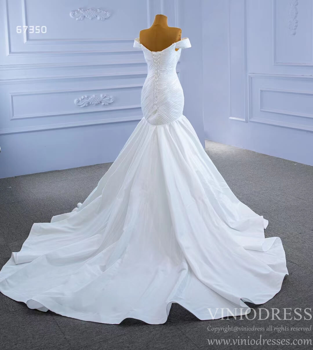 Simple Satin Mermaid Wedding Dress Off the Shoulder Trumpet Wedding Gown-wedding dresses 2025 -Viniodress-Ivory-Custom Size-