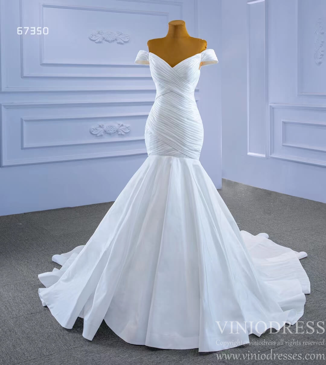 Simple Satin Mermaid Wedding Dress Off the Shoulder Trumpet Wedding Gown-wedding dresses 2025 -Viniodress-Ivory-Custom Size-